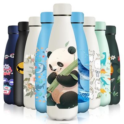 HoneyHolly Stainless Steel Water Bottle, 500 ml, BPA-Free, Thermos Flask, 18/8 Stainless Steel, Children's Water Bottle, Double-Walled Vacuum Insulated, Thermos Flask for School, Outdoor, Camping,