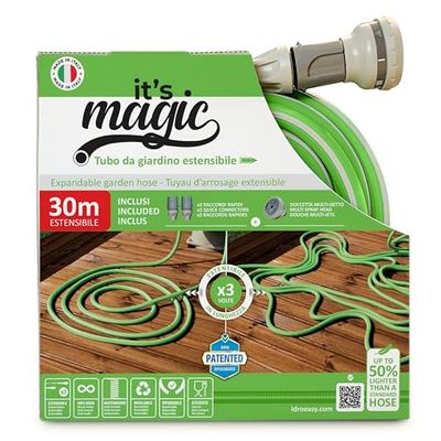 Idroeasy Magic Soft, Il Tubo Estensibile da Giardino Che Si estende Fino a 2,5 Volte la Sua Lunghezza Iniziale Made in Italy (30) t, verde