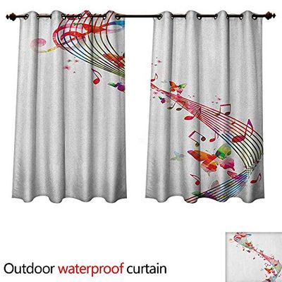 Anshesix Music Outdoor Ultraviolet Protective Curtains Colorful Artwork with Musical Notes and Butterflies Springtime Inspired Party Theme W96 x L72(245cm x 183cm)