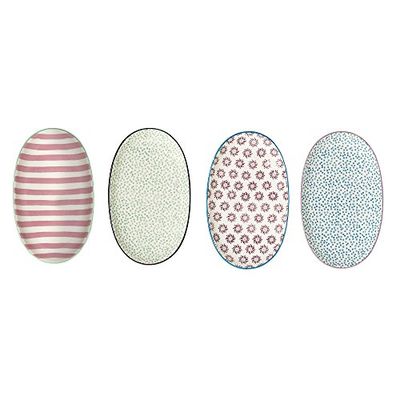 Bloomingville Patrizia Lot de 4 assiettes de service en céramique, rose, vert, violet, bleu, 21,5 cm