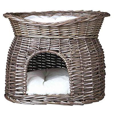 Trixie Cat cave in vimini con letto sulla parte superiore e cuscini, 54 x 43 x 37 cm, grigio