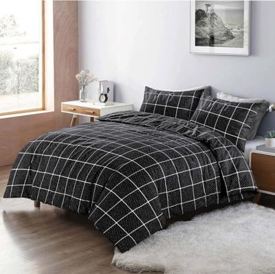 Kampala Hill Mateo Reversible Stripes and Dots Duvet Cover Set Black Geometric Super King Bedding Set