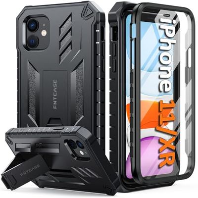FNTCASE Telefoonhoesje voor iPhone 11: voor iPhone XR hoesje met standaard, schokbestendige militaire beschermende hoes - dubbellaagse volledige bescherming, mat getextureerd valbestendig - 6,1 inch