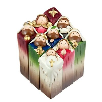 DRW Mystère Belen Enfant Losange 9 pièces Couleur résine Peinte à la Main 8 cm