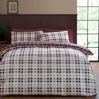 Catherine Lansfield Kelso - Juego de Funda de edredón Reversible con Funda de Almohada para Cama Individual, Color Morado