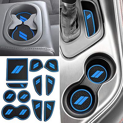 Auovo 11pcs Anti-dust Mats for Challenger Accessories 2015-2023 Custom Interior Cup Holder Inserts Door Pocket Center Console Liners for Challenger 2021 (Blue)