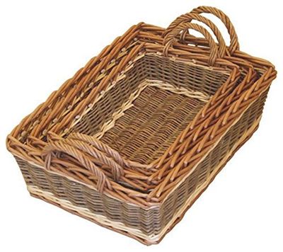 Red Hamper Set of 3 Malvern Wicker Serving Trays, Brown, 35 x 50 x 15 cm