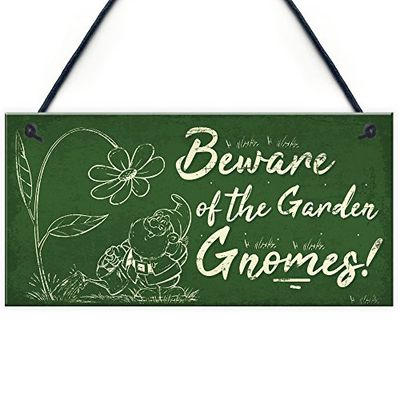RED OCEAN Beware Of The Gnomes Garden Wall Hanging Wall Sign Plaque Shed Door Caution Sign Gifts