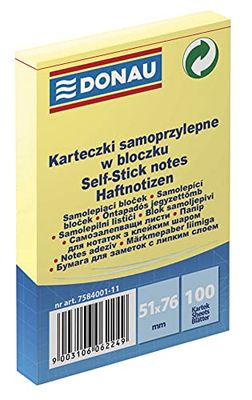 Bloc-notes adhésives DONAU, 51x76mm, 1x100 feuilles, jaune clair