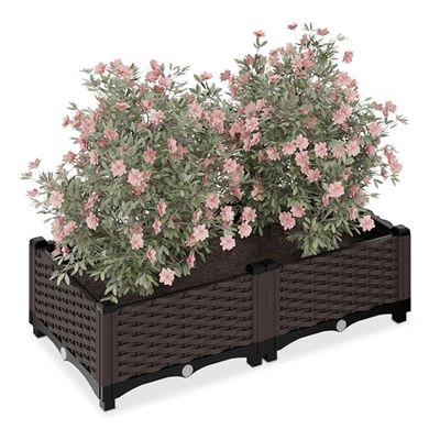 Relaxdays Jardinière, Aspect rotin, H x L x P : 23 x 80 x 40 cm, pour Le Balcon, Le Jardin ou la terrasse, Marron