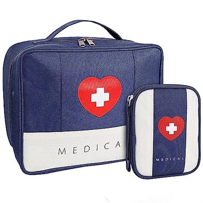Romon 2 stuks EHBO-tassen voor op reis, waterdicht, lege EHBO-set, hoge capaciteit, draagbare sporttas, medische noodset voor reizen, kantoor, thuis en buiten, Blauw, 25x20x13 cm, Modieus
