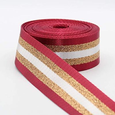 5 m Sangle Rayée Brillante Or Argent Métallique Lurex 38mm Rouge Or (Col 03)
