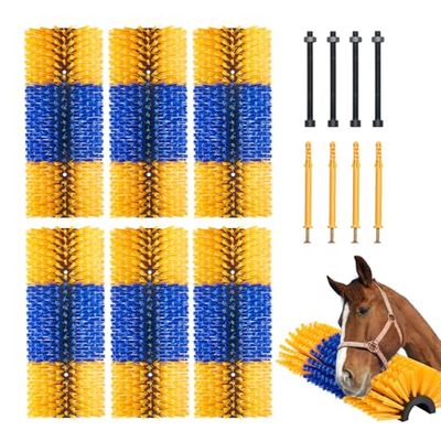 VEVOR Krasborstel, set van 6 veeborstels met 12 schroeven, 43,5 x 19 x 10 cm schuurborstel, voor het verlichten van jeuk en voor constante reiniging, vachtverzorging & als krabpaal voor paarden,