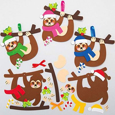 Baker Ross AX574 Kits De Décorations Paresseux De Noël À Assortir - Paquet De 8, Décoration À Suspendre Unisexe, Parfait Pour Les Projets D'Art Et D'Artisanat De Noël Pour Enfants