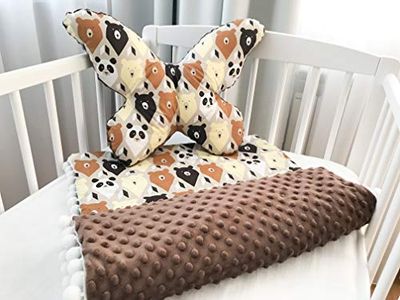 Couverture pour Bébé Doudou Couverture Rampante 100% Coton et Peluche Minky (50 X 75 cm) +Grand Oreiller Papillon