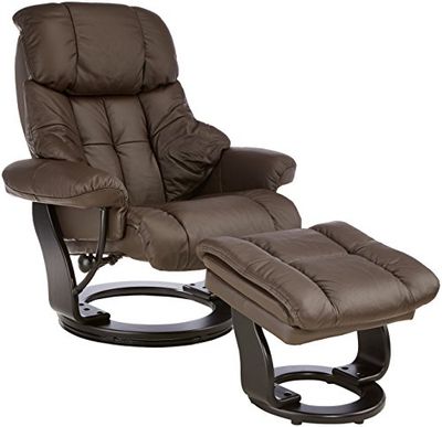 Robas Lund Fauteuil Cuir Relax TV avec tabouret jusqu'à 130 kg, Fauteuil télévision véritable cuir marron, Calgary