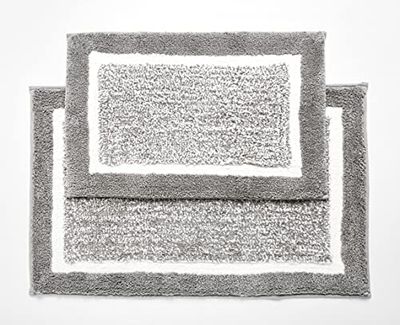 Penguin Home Badmat Set van 2, 100% Micropolyester stapel, zilver, Race Track-50x80 & 40x60 cm