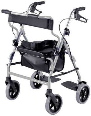 Homecraft Rollator and Transit Chair Combination, Padded Seat & Backrest, Lockable Brakes, Foot Rests and Belt for Safety, Walking Mobility Aid, Silver, (Eligible for VAT relief in the UK)