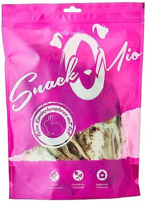 SnackOMio, Snack di qualità Superiore per Cani, saporite Orecchie di Coniglio con Pelliccia, Senza Cereali, 1 Confezione da 450 g