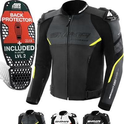 SHIMA BANDIT Motorbike Jackets for Men AIRFORCE Back Protector Armour Riding Leather Motorcycle Jacket Summer Sport Bikers Ventilated Motorbike Suit Armoured Bike Motorcycles (Mens, Fluo, 48)