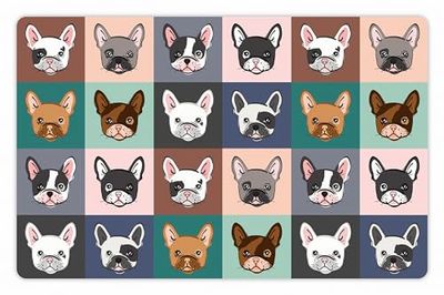 VINILIKO, Vattentät husdjursmatare matta franska bulldog ansikten 48 x 75 cm