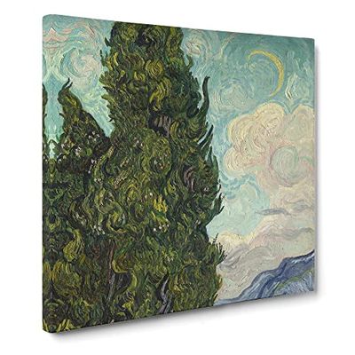 Cypresses by Vincent van gogh Classic Painting Canvas Wall Art Print Ready to Hang, Framed Picture for Living Room Bedroom Home Office Décor, 14x14 Inch (35x35 cm)