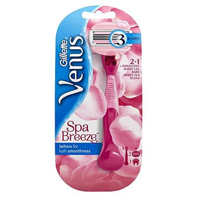 Gillette Venus ComfortGlide Spa Breeze, rasoio da donna, manico riutilizzabile, set di 2 ricariche a 3 lame, senza bisogno di gel da barba, 1 ricambio per 30 giorni di rasatura, progettato per corpo e