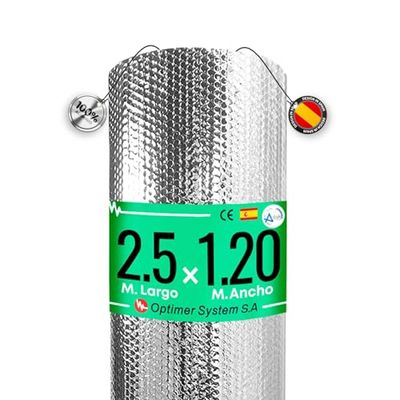Optimer System - Insulation Roll Reduces Cold and Hot - Radiator Foil Reflector Roll - Bubble Insulation for Home, Floor, Garage, Window - 2.5x1.20m - 3m²