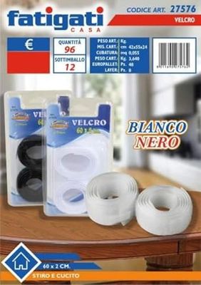 FATIGATI SRL L.Couture Velcro 60 x 2 cm Blanc et Noir 27576, comme dans la Photo, Come da foto
