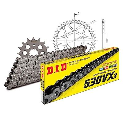 Kettingset DID staal 530VX3 / 108 eindeloos voor Kawasaki ZXR R 750 cc bj. 1991-1992