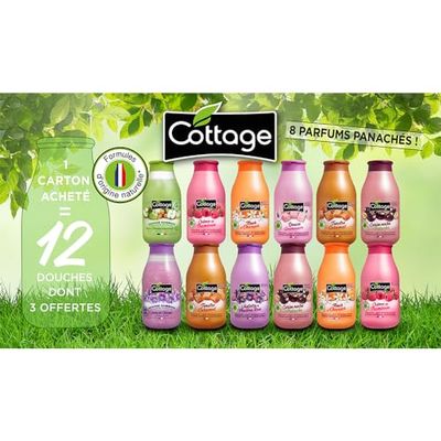 Cottage - Offerta speciale set di 12 gel docce -10 docce latte idratanti 250 ml + 2 docce scrub 270 ml - Made in France