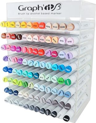 GRAPH’IT Marqueurs à Dessin - Coffret de 96 Marqueurs Alcool Double Pointe - Illustration, Manga - Pointe Extra Fine et Pinceau - Présentoir 8 Niveaux - Couleurs Mélangeables et Rechargeables