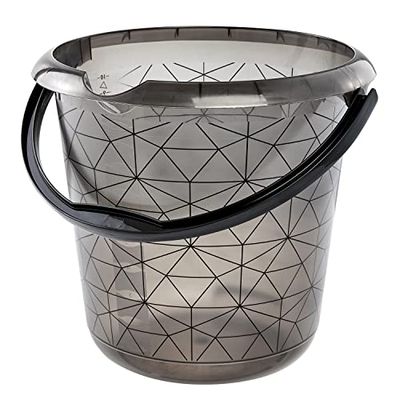 keeeper Bucket with Integrated Measuring Scale and Ergonomic Handle, 10 Litre, Ilvie Polygon, Crystal Grey