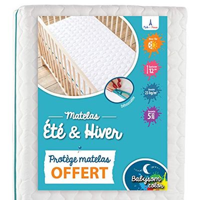 Babysom - Matelas Enfant/Bébé Climatisé - 70x140 cm | OFFERT : 1 Protège Matelas Imperméable | 1 Face Été Fraîche et 1 Face Hiver Ouatinée | Déhoussable | Fabrication française