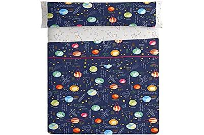 BURRITO BLANCO 160 Set di 90 Fogli per Bambini con Un Disegno di Un Modello di Pianeti/Set di Fogli per Bambini per Un Letto Singolo 90x190 Fino a 90x200cm, Narajas e Blu Scuro