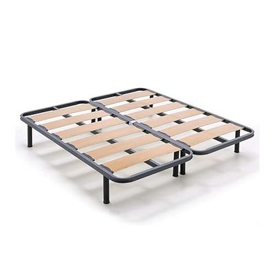 HOGAR24 ES | Rete a doghe larghe in tubo d'acciaio 40 x 30 mm | doghe in legno vaporizzato | Include set di gambe da 25 cm | Dimensioni: 180 x 200 cm