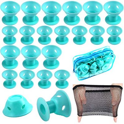 JANYUN Lot de 40 bigoudis magiques roses - 20 grands et 20 petits bigoudis en silicone - Sans chaleur - Pour femmes et filles - Cheveux longs et courts (cyan)