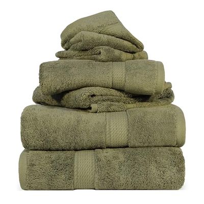 Superior - Set di Asciugamani in Cotone Egiziano 900 Grammi, 6 Pezzi, Verde Foresta