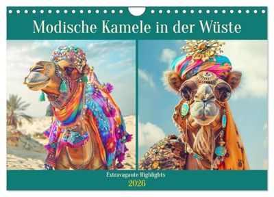 Modische Kamele in der Wüste. Extravagante Highlights (Wandkalender 2026 DIN A4 quer), CALVENDO Monatskalender: Orientalische Divas zeigen Wüsten-Haute Courture vom Feinsten!