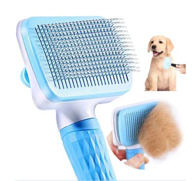Spazzola per la toelettatura di cani e gatti con bottone per la rimozione dei capelli, pelliccia sciolta e lo sporco - blu
