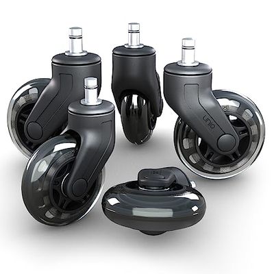 Replacement Office Chair Wheels for Carpet, Wood & Tile, Set of 5 - Premium Quality Office Chair Casters for Work & Gaming Chair - Smooth & Noise-Free Rubber Wheel for Office Chair