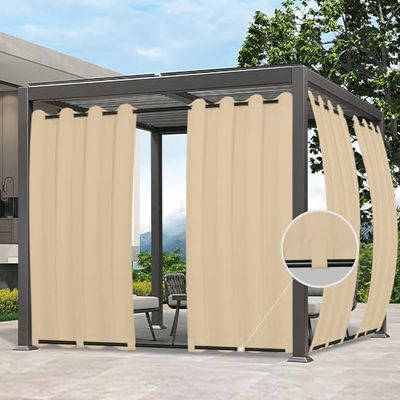 Lättgående utomhusgardiner, vattentät, vindtät väderbeständig gardin för uteplats, cabana, veranda, pergola och lusthus, genomföringstopp och flik botten, 1 panel, 137 x 213 cm, beige