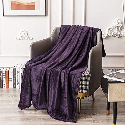 KEPLIN Luxury Flannel Blanket - Large Throw Bedspread - Soft, Cosy & Plush Microfiber Design for Duvet Covers & Quilts - Ideal for Adults & Kids Bedroom & Home - Double (150x200cm) Purple