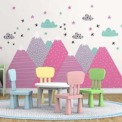 Pegatinas de pared para niños – Decoración para habitación de bebé – Adhesivo de pared gigante para niños – Montañas escandinavas UNIKA – 80 x 120 cm