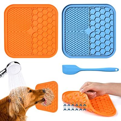 AiQInu Alfombrilla para Lamer Perros con Ventosa,2 piezas Lick Mat para Perros y Gatos sin BPA con 1 Espátula de Silicona,Super Ventosas para Bañarse,Arreglarse,Entrenar y Cuidado de las Garras