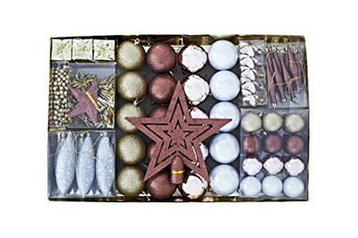 Heitmann Deco Christmas Tree Decoration - Gold/Brown/Mother of Pearl - 60 Pieces - Set Including Tree Topper, Balls, Pearl Chain, Garland and Stars - Plastic