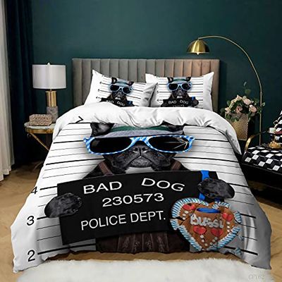 LISaINmAy Täckeöverdragsset, Ingen strykning Valp med Glasögon Påslakan Sängkläderset, 3 stycken med dragkedja stängning + 2 örngott (Dubbel (200x200cm),Hund 01)