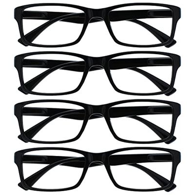 OPULIZE Reading Glasses Black Readers Value 4 Pack Mens Womens UVR4092BK +1.50