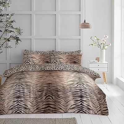 GC GAVENO CAVAILIA Animal Duvet Cover Sets, Tiger Skin Bedding Single Size, Soft & Cosy Bedlinen, Brown, Tiger-brown (700807)