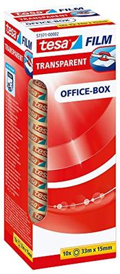 tesafilm Ruban Adhésif Transparent - Résistant au Vieillissement et au Déchirement - Rubans avec grande adhérence, 33 m x 15 mm - Pack de 10 Rubans